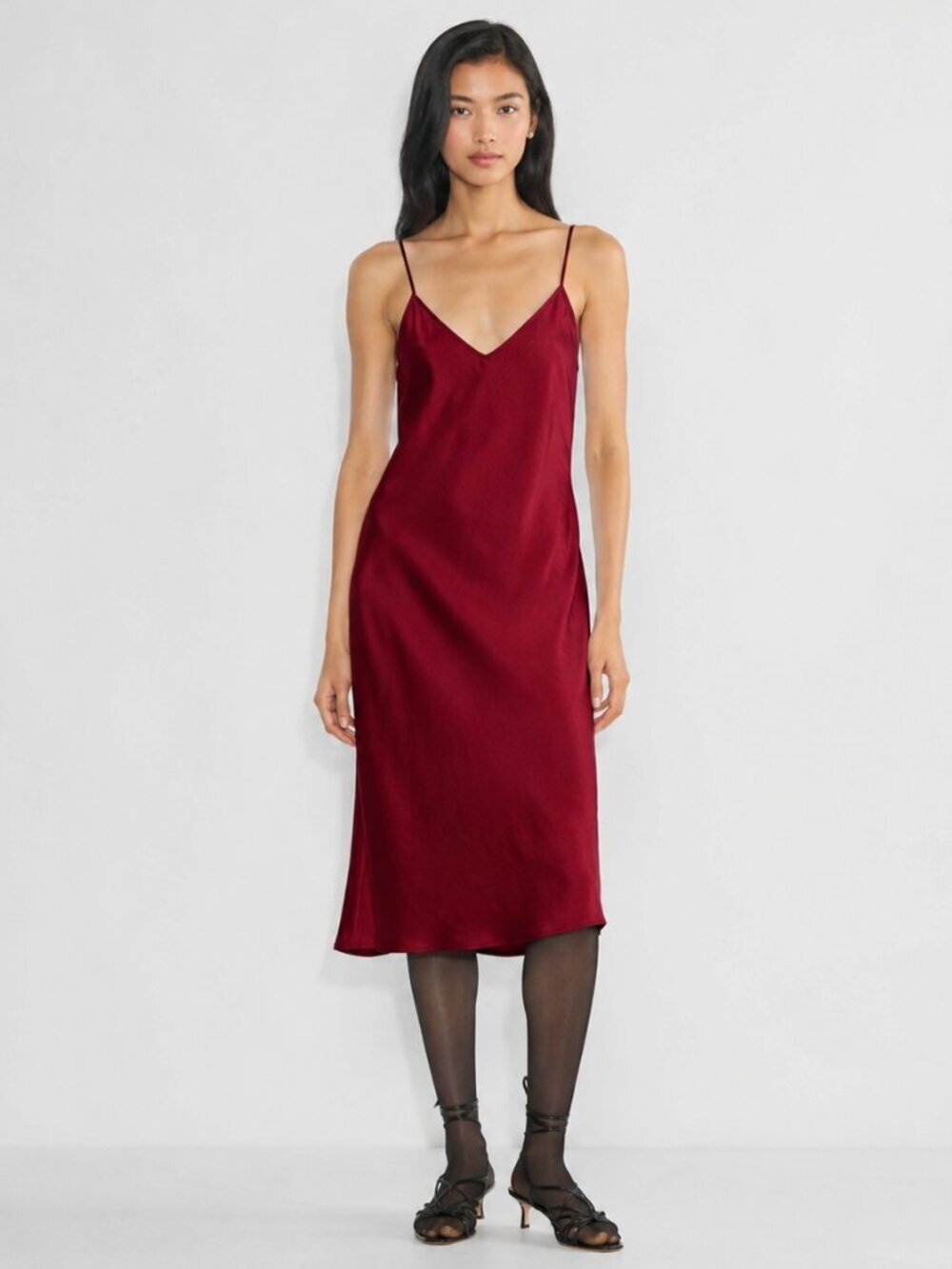 Aritzia Wilfred Only Slip Satin Midi Dress Lined Cherry Red Size 2XS